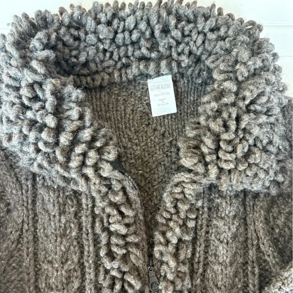 Cardigan Fisherman Full Zip Sweater 100% Wool Made in Ecuador Grayish Green - Picture 5 of 9